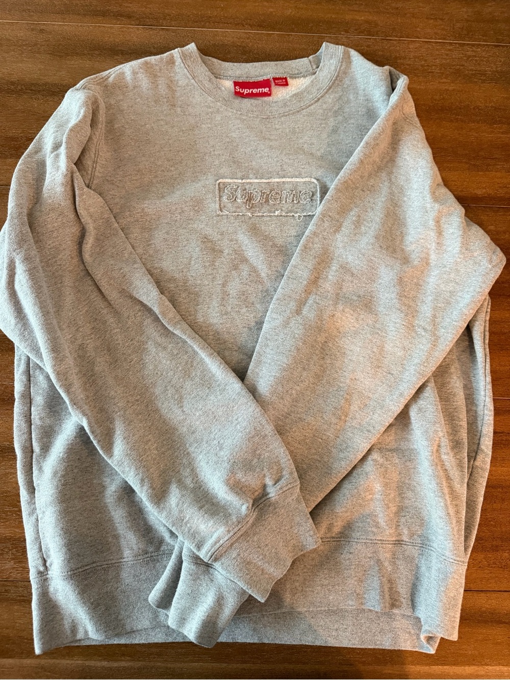 Supreme Gray Embroidered Box Logo Crewneck